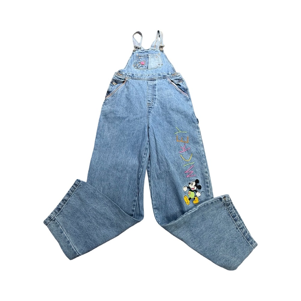 Mickey & Co Overalls Women 30x28 Light Wash Denim Mickey Mouse Embroidery Boho
